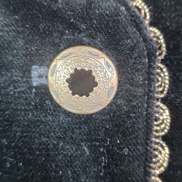 Tan Jay Black Velvet Blazer Gold Trim Metallic Buttons 14 Elegant - Picture 15 of 16